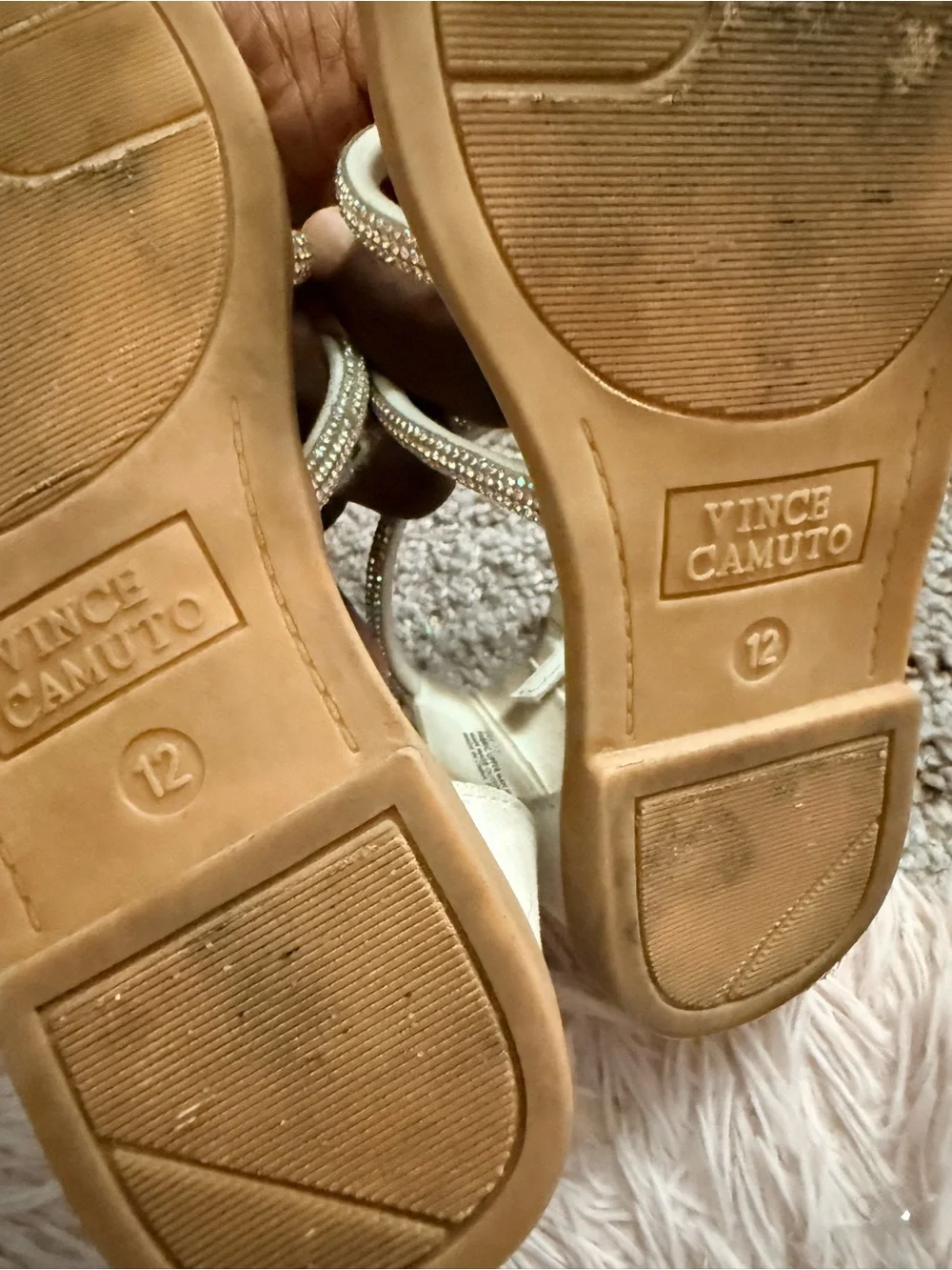 Vince Camuto Cream Rhinestone T-Strap Sandals 😍😍